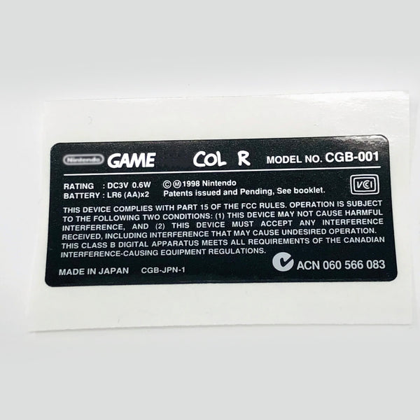 Game Boy Color [GBC] Model Sticker Label [Made in Japan]