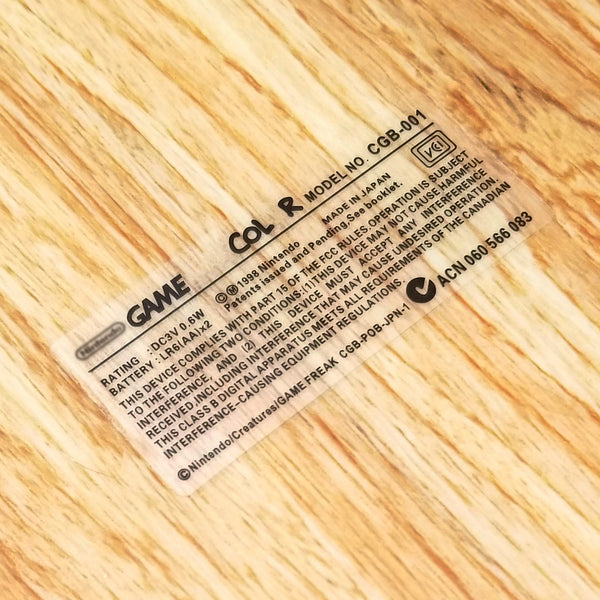 GBC Game Boy Color Transparent Model Label