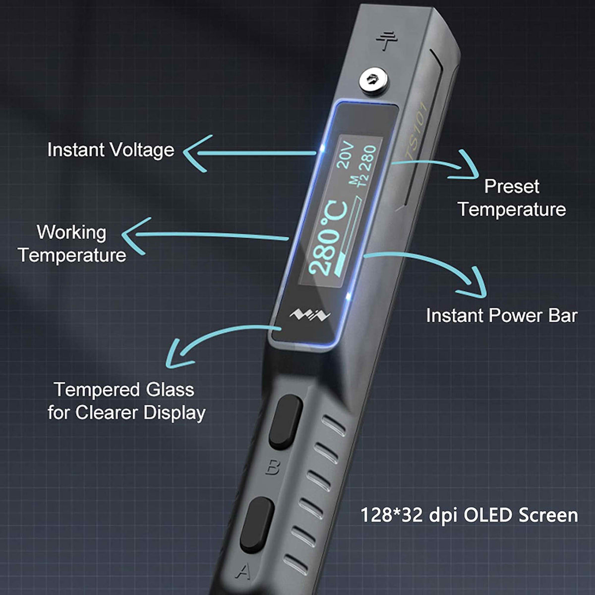 MINIWARE TS101 mini-soldeerboutset, instelbare temperatuur 50 °C – 400 °C, programmeerbaar, USB Type-C, OLED-display, USB-oplader, zwart MINIWARE TS101 mini-soldeerboutset, instelbare temperatuur 50 °C – 400 °C, programmeerbaar, USB Type-C, OLED-display, USB-oplader, zwart
