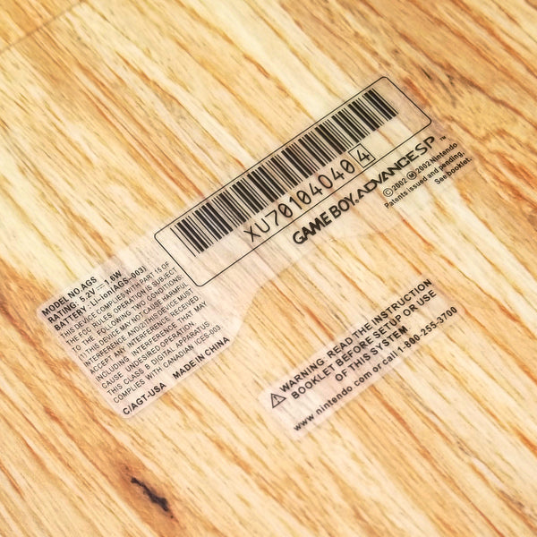 GBASP Game Boy Advance SP Transparent Sticker/Label Set